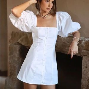 White Puffy Sleeve Mini Dress